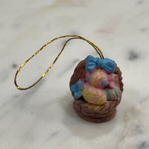 Vintage Mini Easter Basket Coloured Eggs Ornament Holiday Miniature Decoration